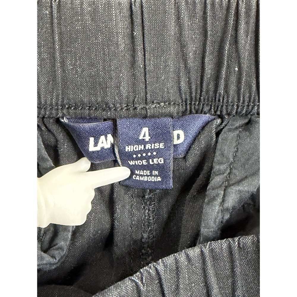 Lands' End Pants Womens 4 Black Linen Blend High Rise Wide Leg Pull On Coastal - Picture 4 of 14